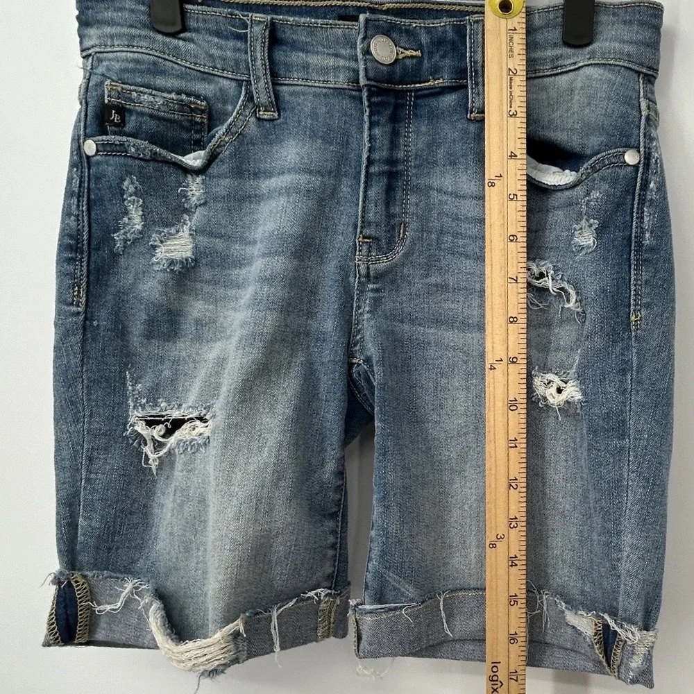 Judy Blue Distressed Denim Bermuda Shorts Light Wash Stretch JB182129LT Size S